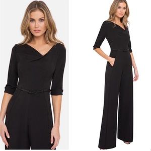 New Black Halo Jackie O Jumpsuit Black Belted Asymmetrical Neck Sz 10